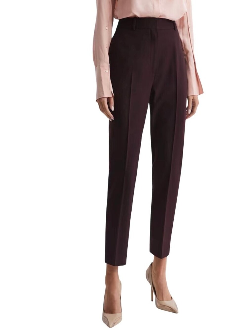 Reiss Flora Slim-Leg Trousers In Berry Size 6  Wool-Blend Tailored Fit